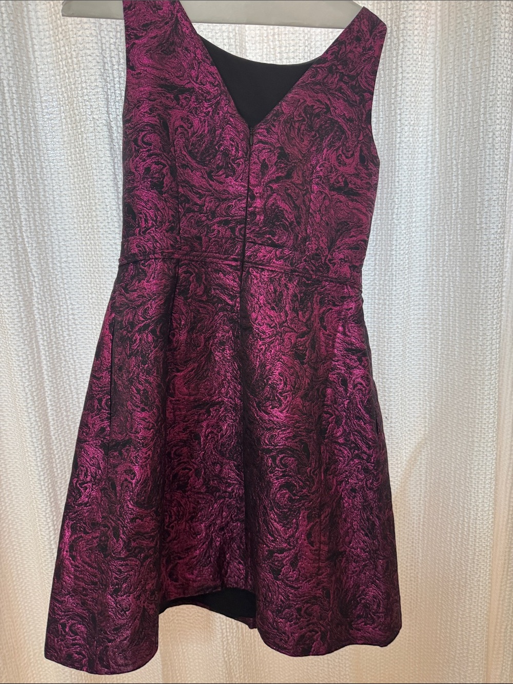 Cynthia Steffe Black and Magenta Swirl Fit-and-Flare Mini Dress